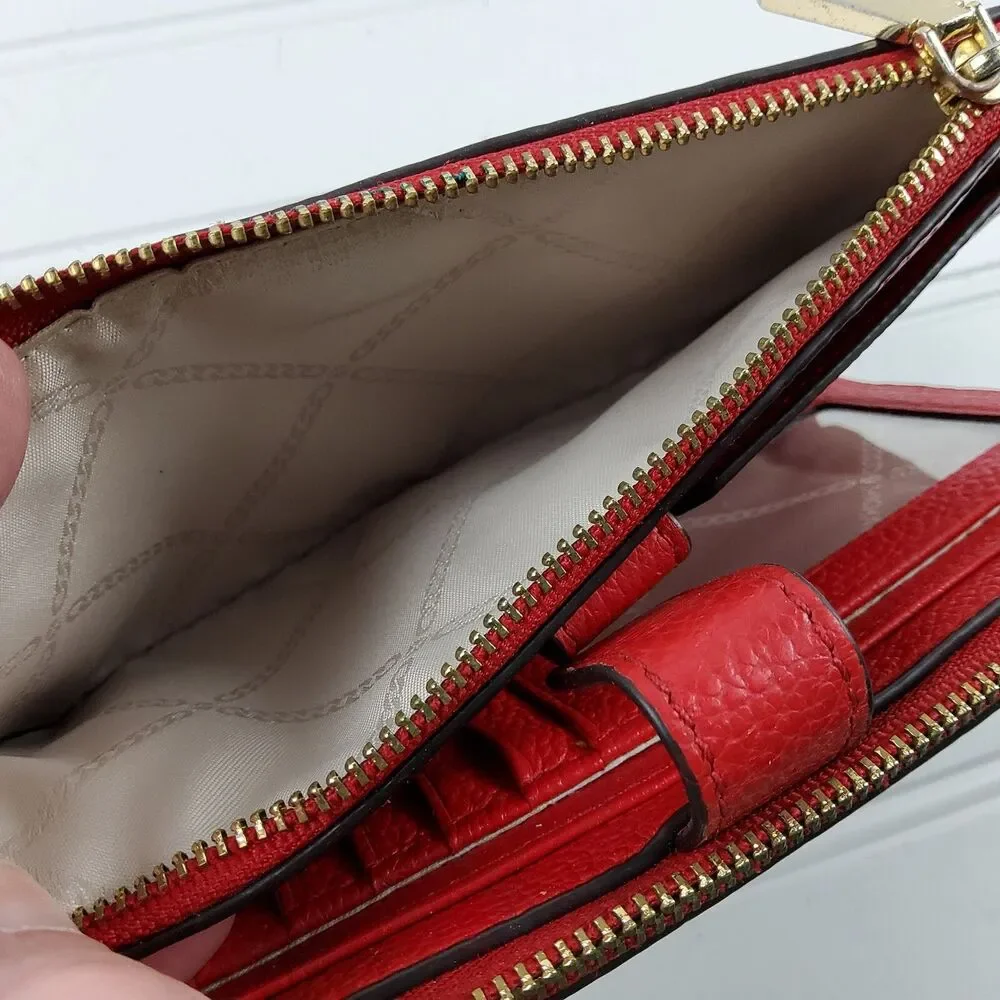 Michael Kors MK Pebbled Leather Double Zip Snap Wallet Wristlet Clutch